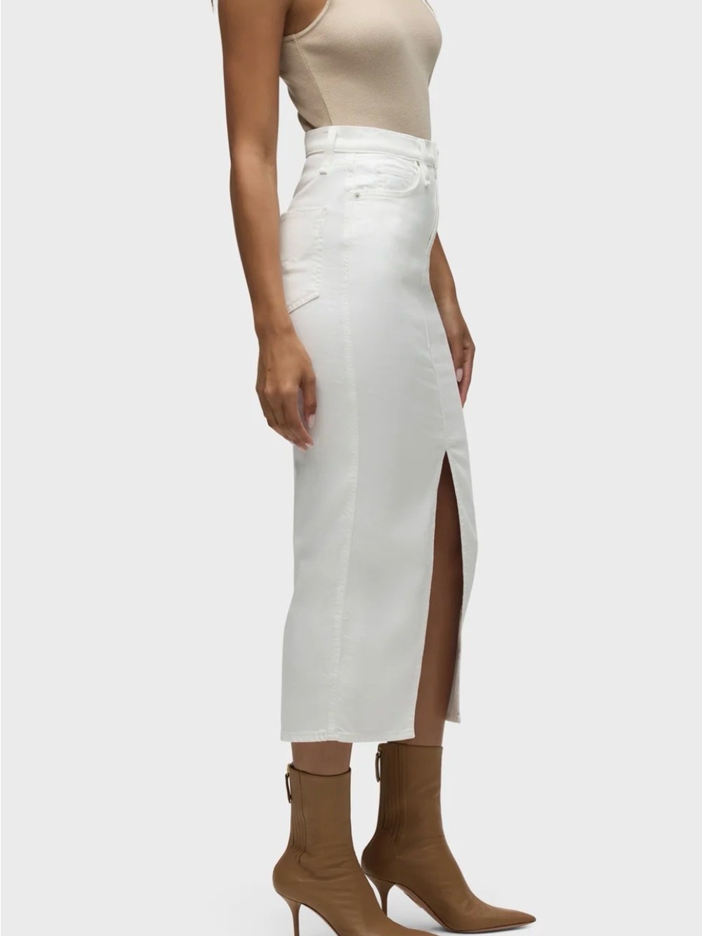 Hudson Jeans Reconstructed White Denim Midi Pencil Skirt Front Slit Size 23/00 - Picture 2 of 14